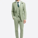 SuitsHeritage Men's Check Sage Green Regular Fit 3 Piece Suit