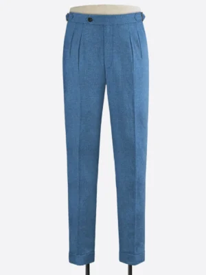 SuitsHeritage Men's Herringbone Sky Blue Regular Fit Pant