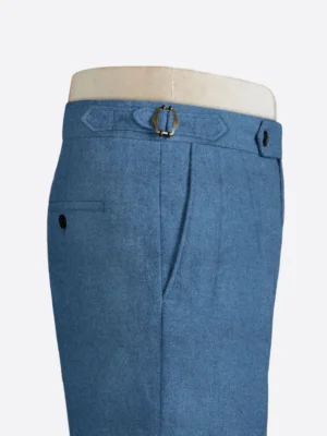 SuitsHeritage Men's Herringbone Sky Blue Regular Fit Pant Side