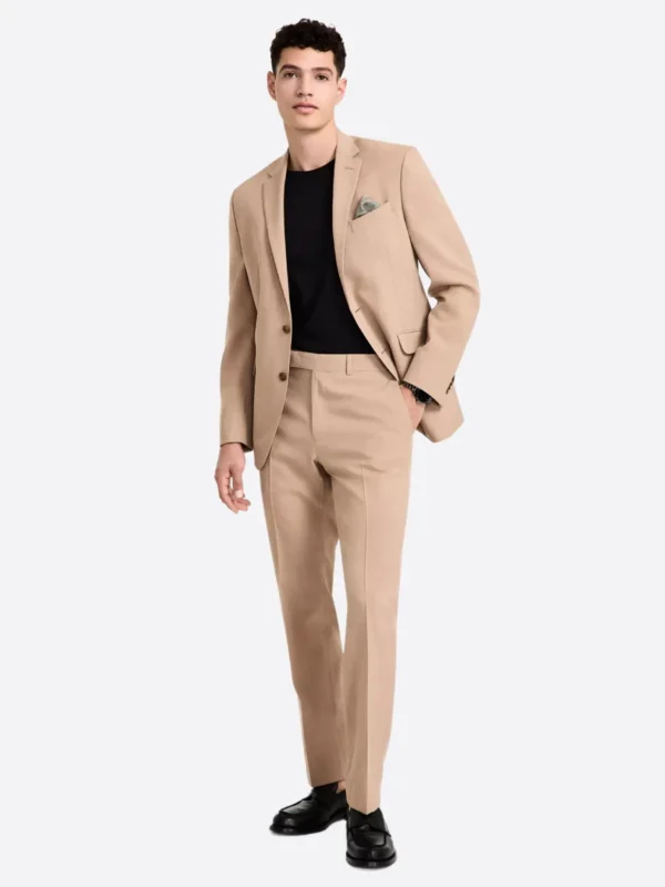 SuitsHeritage Men's Solid Beige Slim Fit 2 Piece Suit