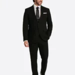 SuitsHeritage Men's Solid Black Slim Fit 2 Piece Suit