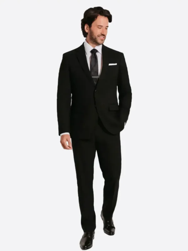 SuitsHeritage Men's Solid Black Slim Fit 2 Piece Suit