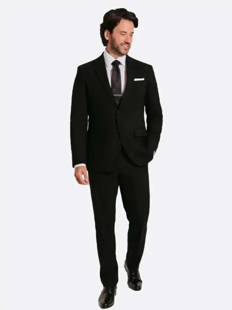 SuitsHeritage Men's Solid Black Slim Fit 2 Piece Suit