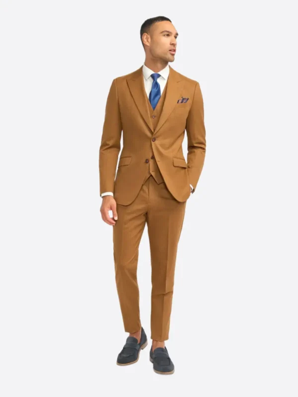 SuitsHeritage Men's Solid Camel Regular Fit 3 Piece Suits