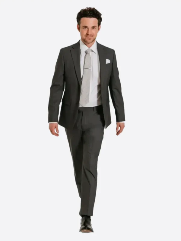 SuitsHeritage Men's Solid Dark Grey Slim Fit 2 Piece Suit