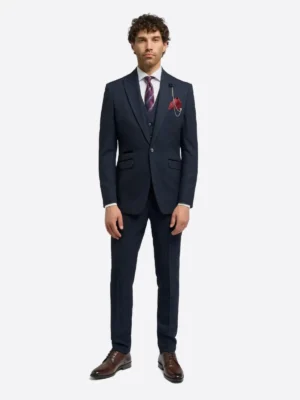SuitsHeritage Men's Solid Dark Navy Regular Fit 3 Piece Suit