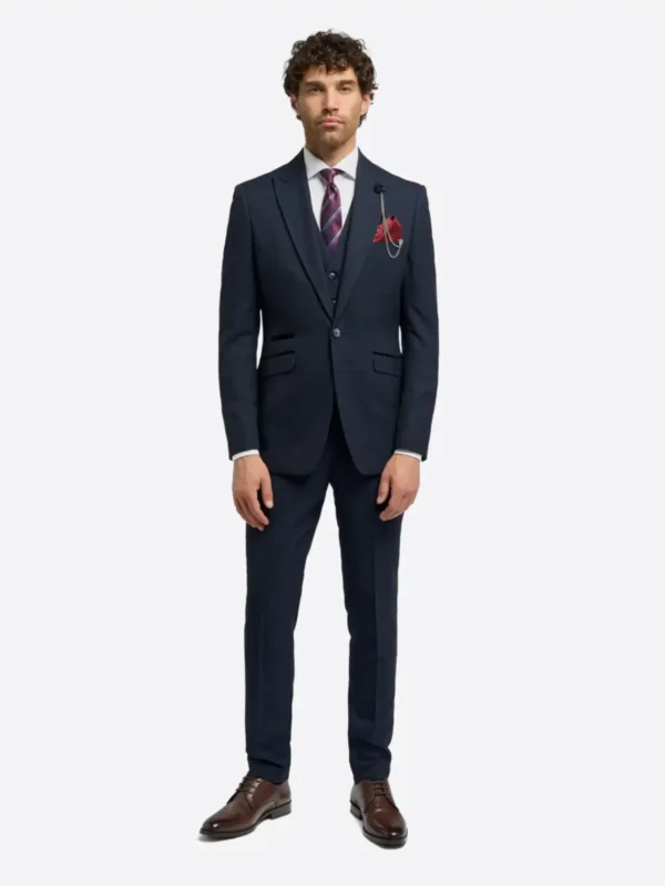 SuitsHeritage Men's Solid Dark Navy Regular Fit 3 Piece Suit