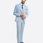 SuitsHeritage Men's Solid Light Blue Regular Fit 3 Piece Suit