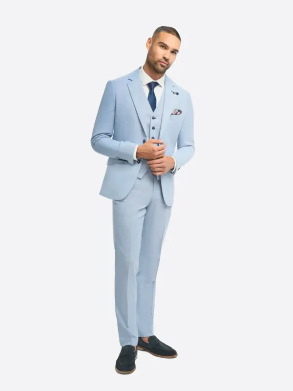 SuitsHeritage Men's Solid Light Blue Regular Fit 3 Piece Suit