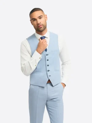 SuitsHeritage Men's Solid Light Blue Regular Fit 3 Piece Suit Vest