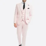 SuitsHeritage Men's Solid Light Pink Regular Fit 3 Piece Suits