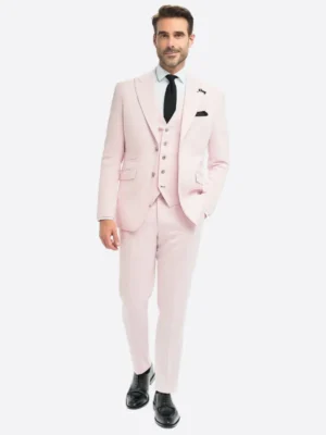 SuitsHeritage Men's Solid Light Pink Regular Fit 3 Piece Suits