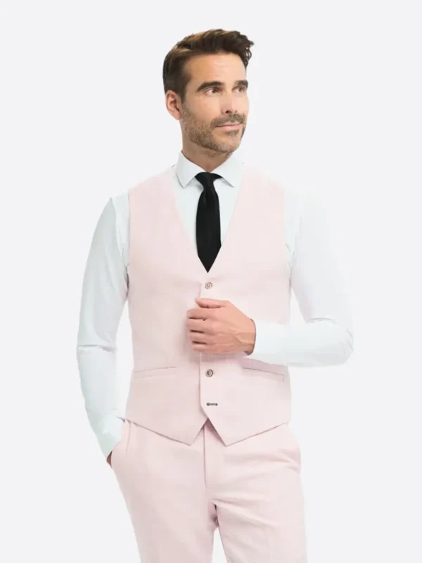 SuitsHeritage Men's Solid Light Pink Regular Fit 3 Piece Suits Vest