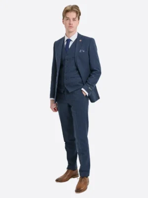 SuitsHeritage Men's Solid Navy Regular Fit 3 Piece Suit