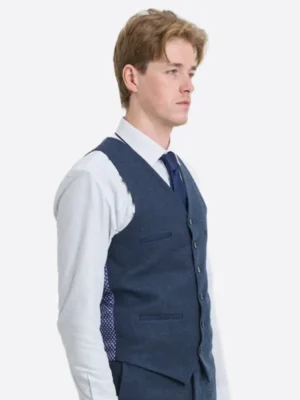 SuitsHeritage Men's Solid Navy Regular Fit 3 Piece Suit Vest