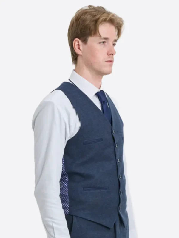SuitsHeritage Men's Solid Navy Regular Fit 3 Piece Suit Vest