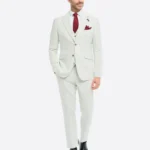 SuitsHeritage Men's Solid Off White Regular Fit 3 Piece Suits