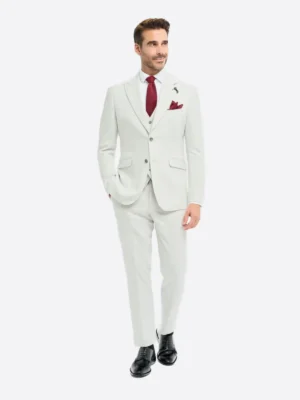 SuitsHeritage Men's Solid Off White Regular Fit 3 Piece Suits