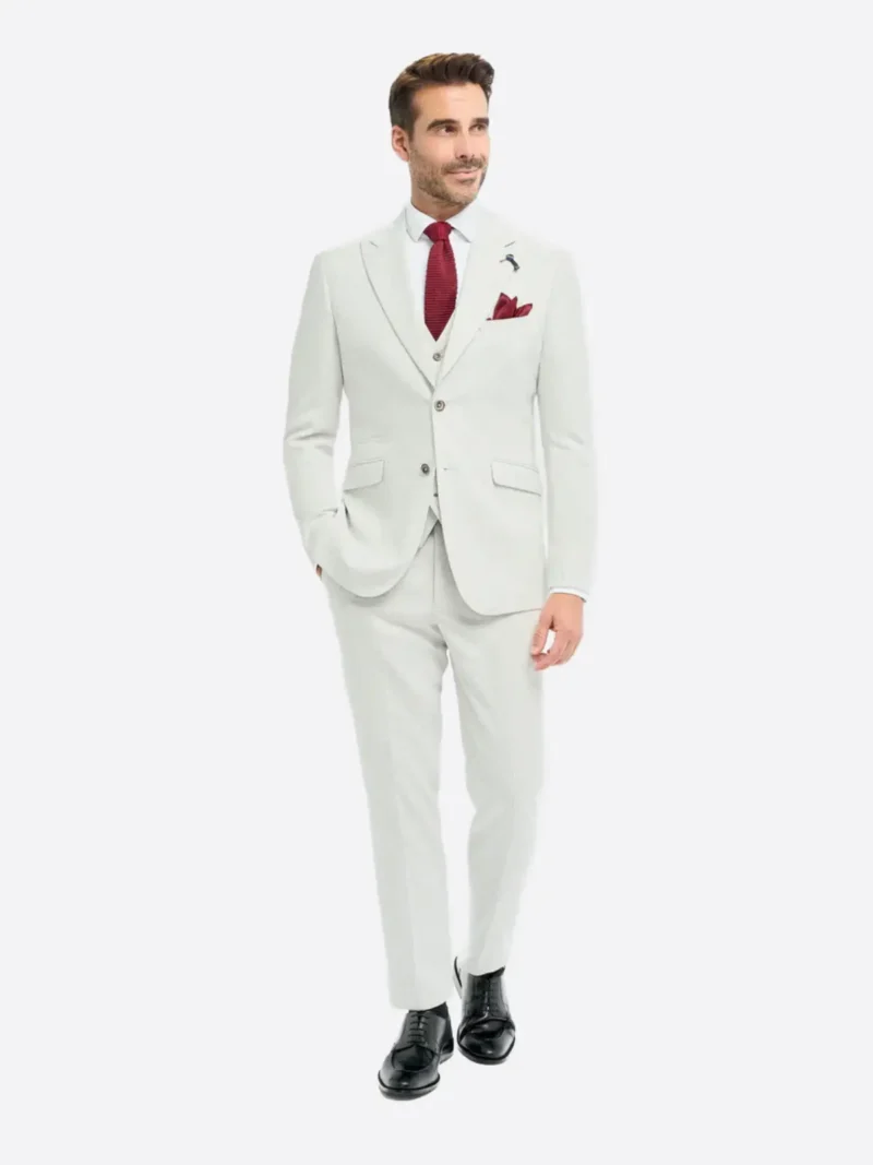 SuitsHeritage Men's Solid Off White Regular Fit 3 Piece Suits