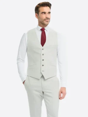 SuitsHeritage Men's Solid Off White Regular Fit 3 Piece Suits Vest