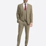 SuitsHeritage Men's Twill Brown Relaxed Fit 3 Piece Suit