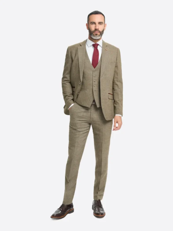 SuitsHeritage Men's Twill Brown Relaxed Fit 3 Piece Suit