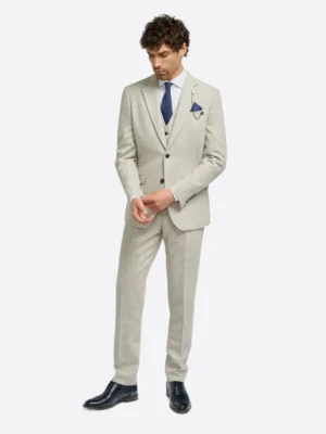 SuitsHeritage Men's Twill Cream Regular Fit 3 Piece Suits