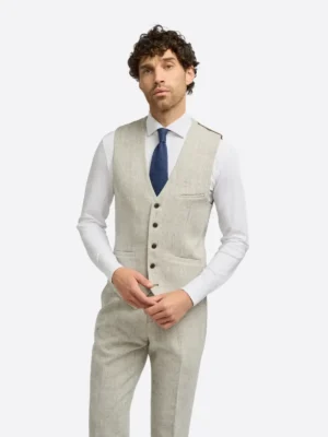 SuitsHeritage Men's Twill Cream Regular Fit 3 Piece Suits Vest