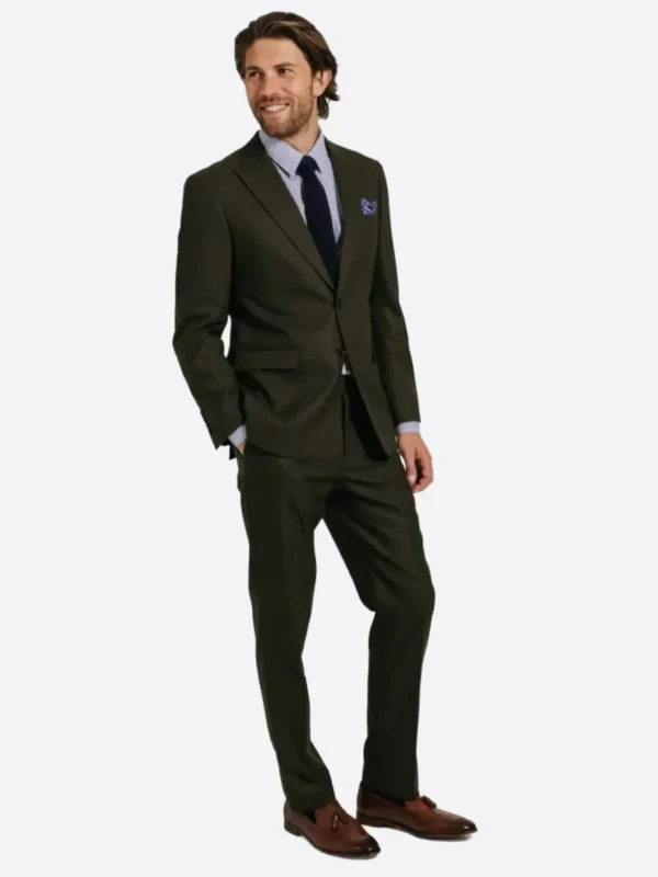 SuitsHeritage Men's Twill Dark Green Slim Fit 2 Piece Suit