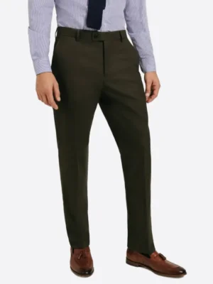 SuitsHeritage Men's Twill Dark Green Slim Fit 2 Piece Suit Pant