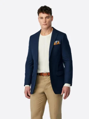 SuitsHeritage Men's Twill Navy Tailored Fit Blazer