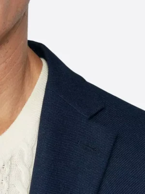 SuitsHeritage Men's Twill Navy Tailored Fit Blazer Collar