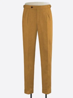 SuitsHeritage Men's Herringbone Yellow Regular Fit Pant