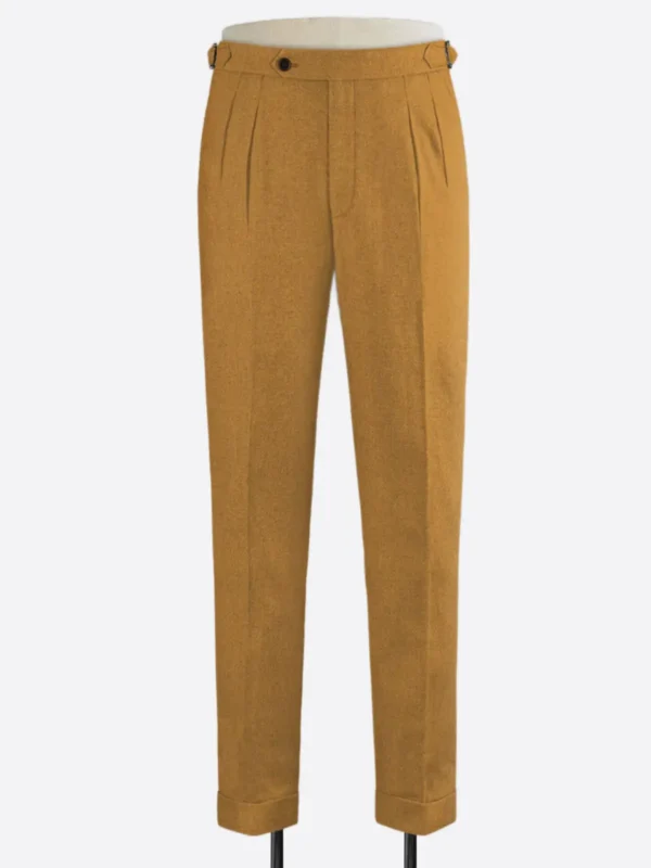 SuitsHeritage Men's Herringbone Yellow Regular Fit Pant