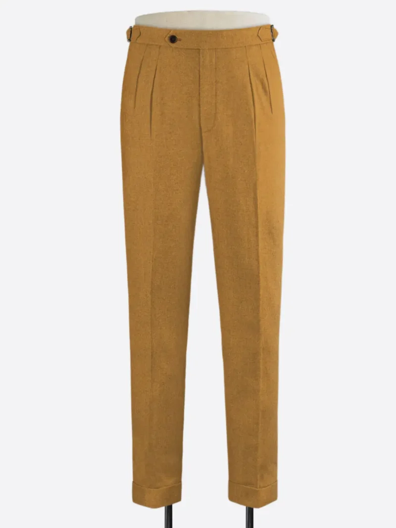 SuitsHeritage Men's Herringbone Yellow Regular Fit Pant