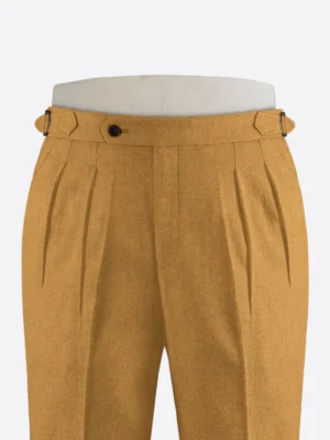 SuitsHeritage Men's Herringbone Yellow Regular Fit Pant Close