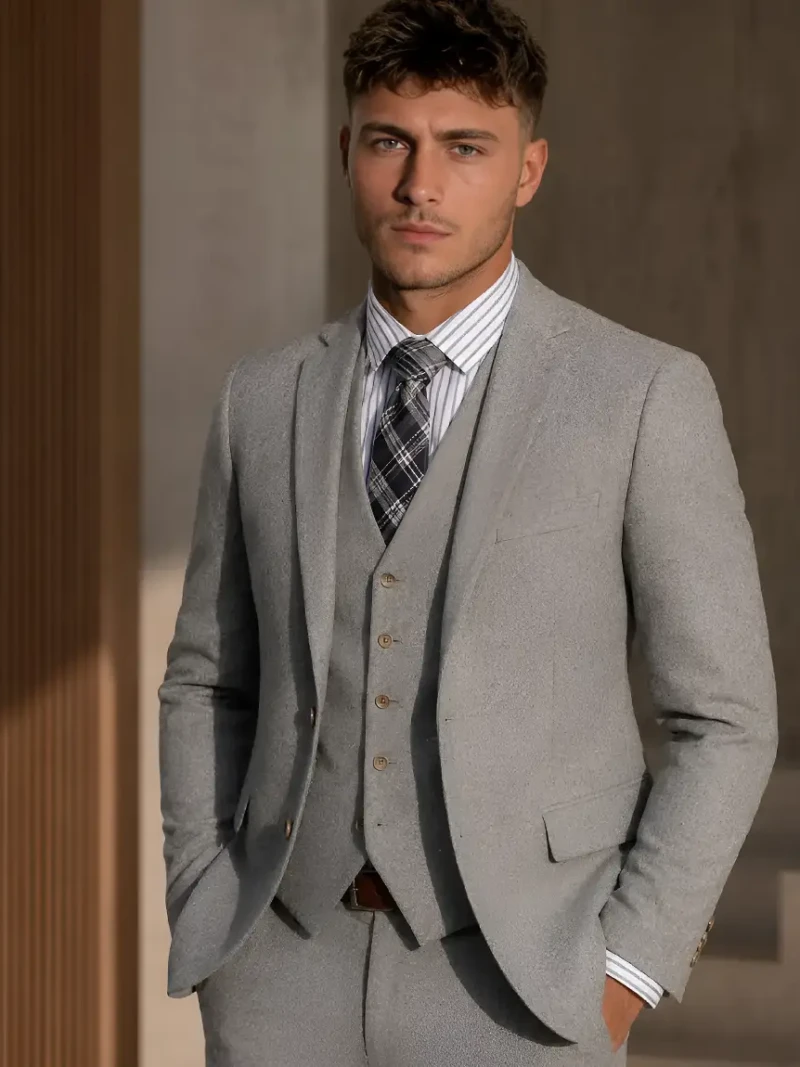 Ashcroft Tweed Solid Light Grey Suit Model Shoot