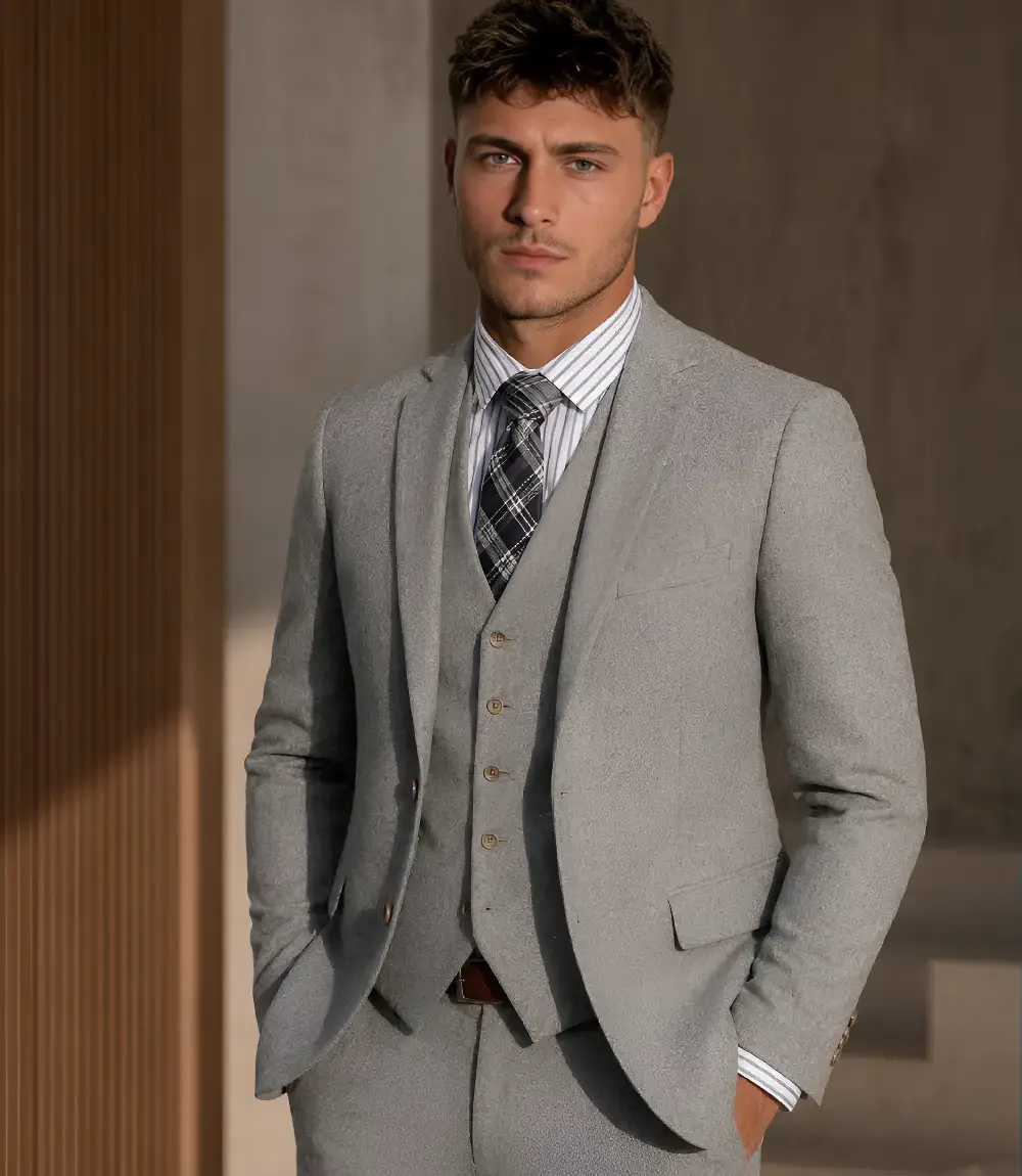 Ashcroft Tweed Solid Light Grey Suit Model Shoot