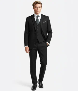 Norfield Black Solid Polyester Suit Front