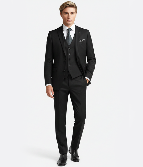 Norfield Black Solid Polyester Suit Front