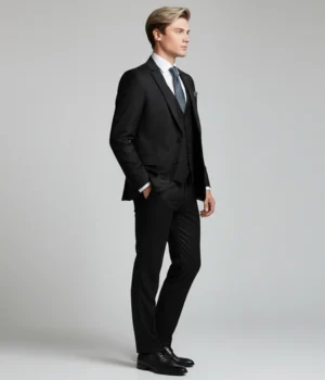 Norfield Black Solid Polyester Suit Side