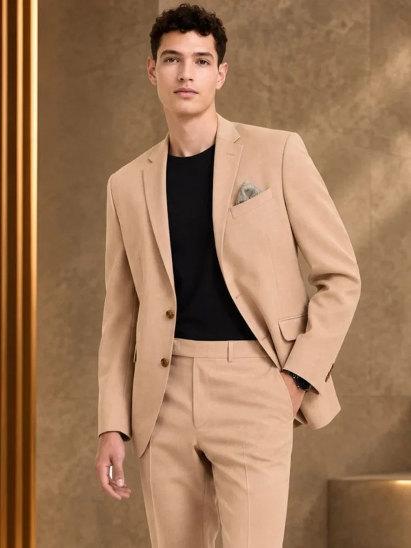 Norfield Polyester Solid Beige Suit Model