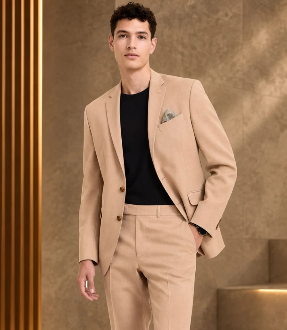 Norfield Polyester Solid Beige Suit Model Norfield Polyester Solid Beige Suit Model
