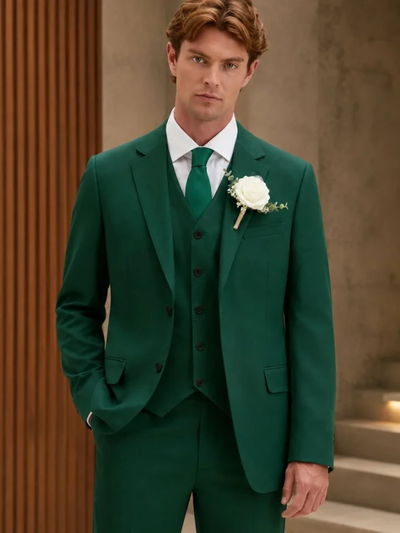 Norfield Polyester Solid Green Suit Model