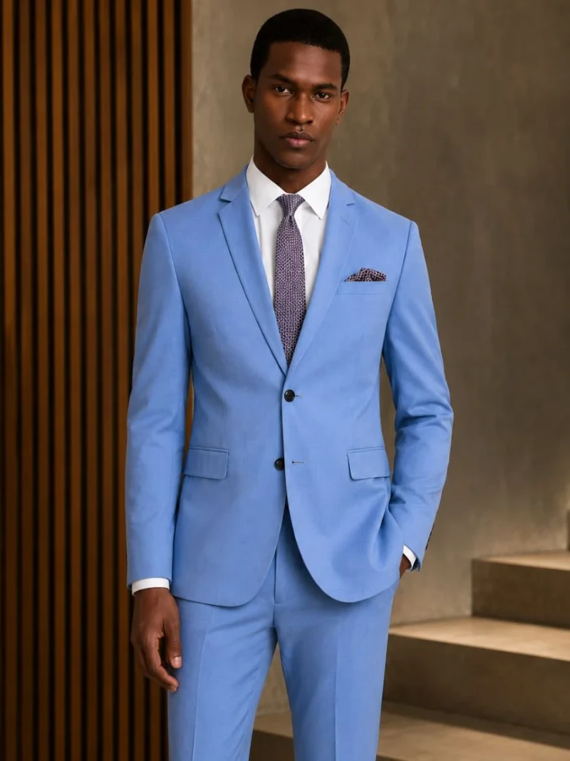 Norfield Polyester Solid Light Blue Suit Model