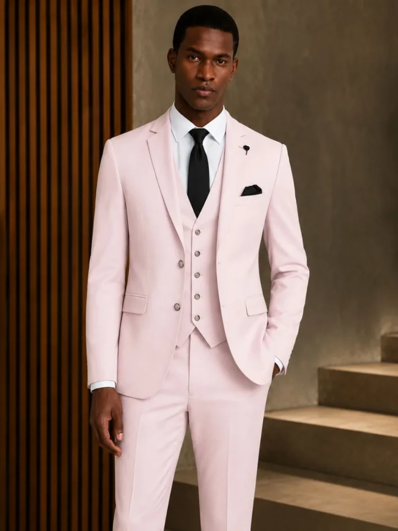 Norfield Polyester Solid Light Pink Suit Model