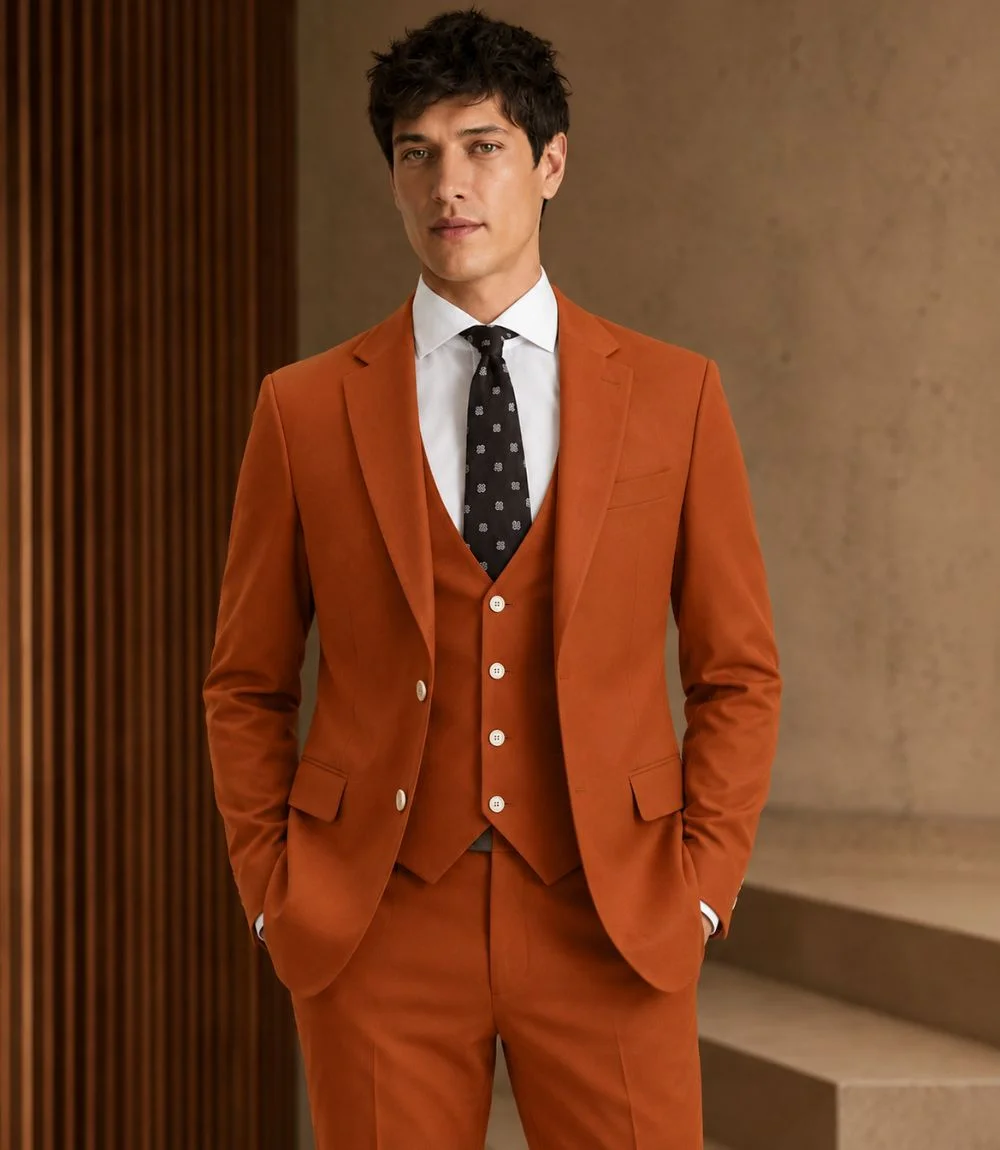 Norfield Polyester Solid Orange Suit Model Norfield Polyester Solid Orange Suit Model