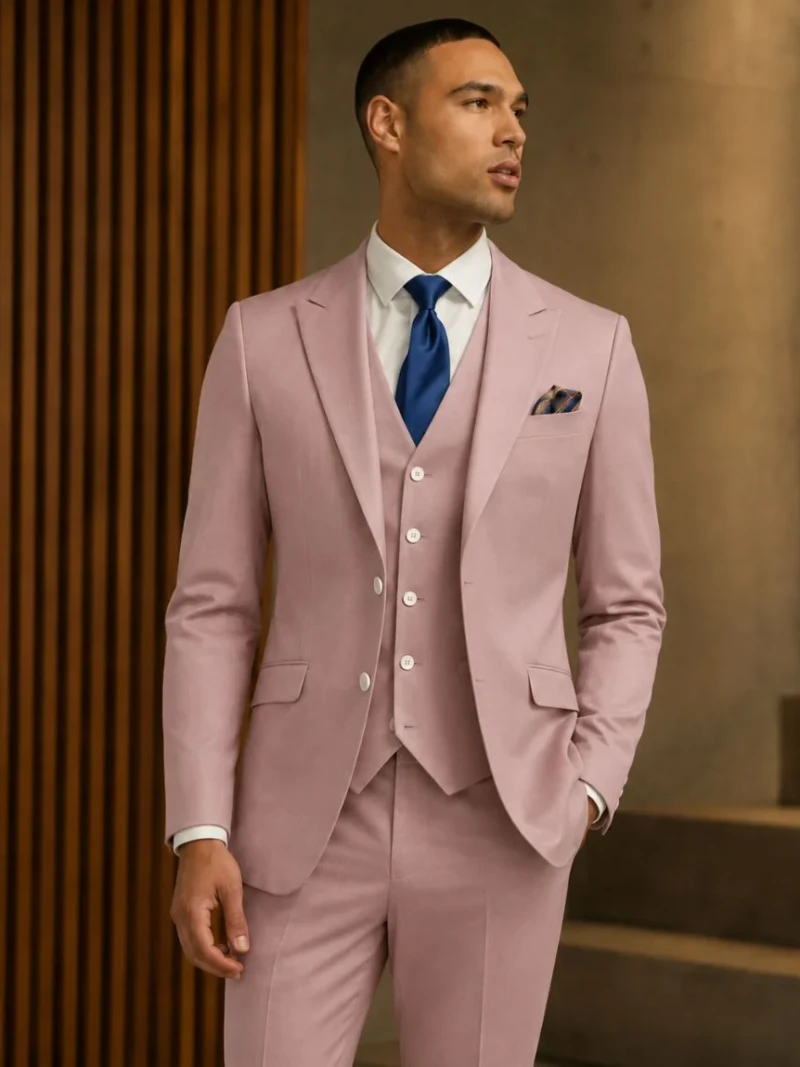 Norfield Polyester Solid Pink Suit Model