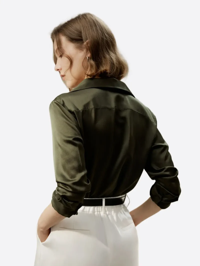 Shop The SuitsHeritage Women's Solid Dark Olive Silk Regular Fit Shirt