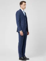 SuitsHeritage Men’s Blue Plaid Relaxed Fit 3 Piece Suit Side Pose
